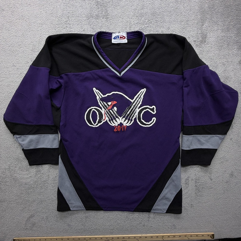 Athletic Knit‎ Shirt Mens Large Purple Black Hockey Jersey OVC 2017 Shah 14